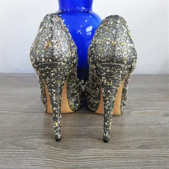 Near New Casadei Stiletto High Heels Peep Toe 9 Black Silver - Picture 13 of 16